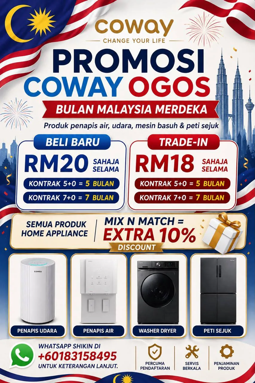 Poster Promosi Coway Ogos 2026 untuk 3 model paling laris